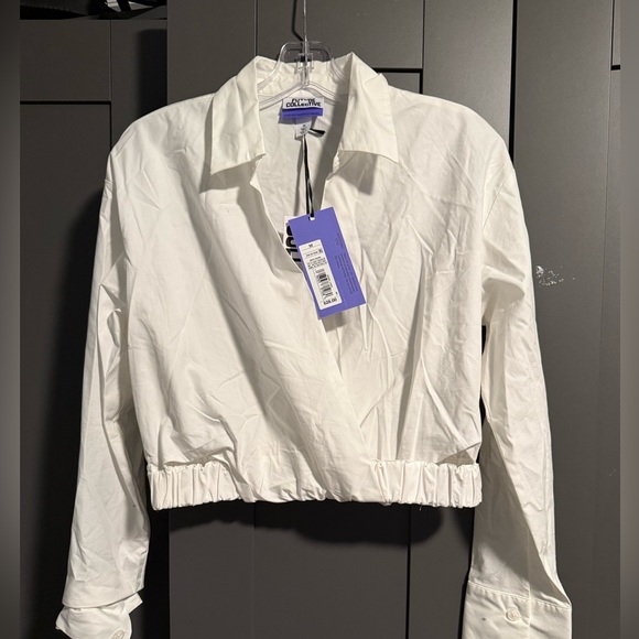 FUTURE COLLECTIVE Kahlana Barfield Brown Asymmetrical Long Sleeve Shirt Dress - Picture 4 of 4